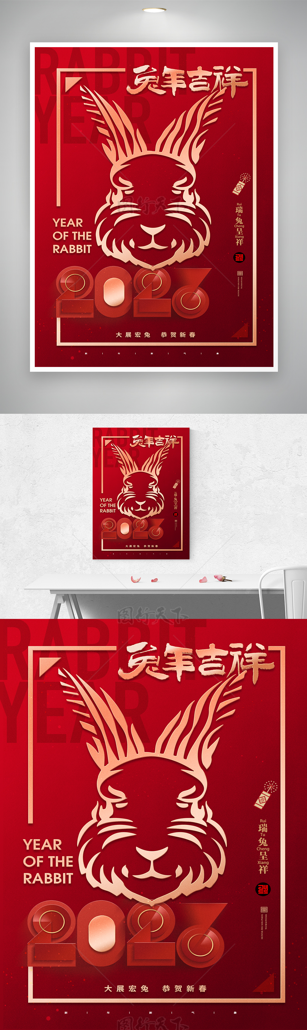 大气兔年春节营销活动海报素材